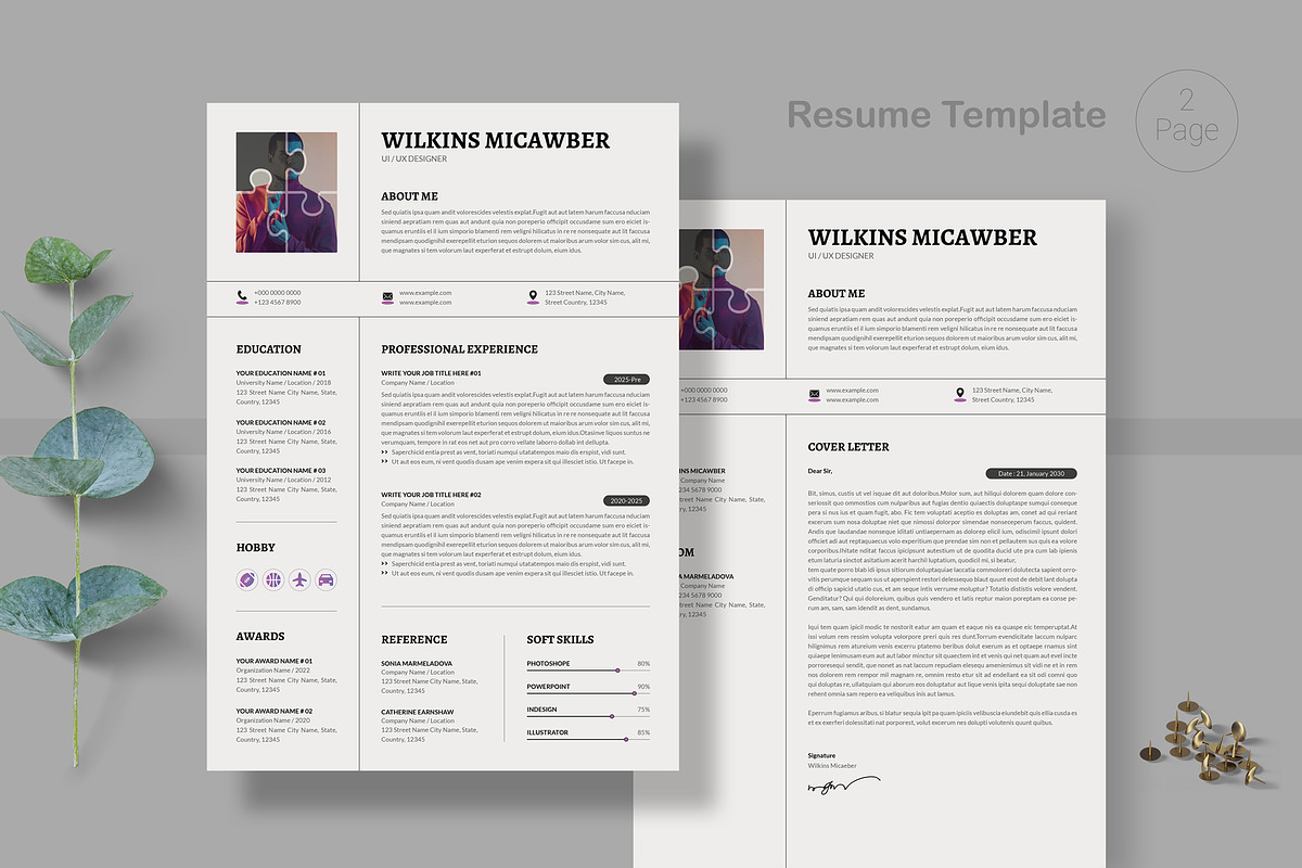 Modern Resume & CV Cover Template, a Resume Template by PixelStudio (Photo 2 of 7)
