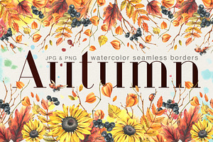 Autumn Watercolor Seamless Borders