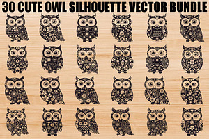 Cute Owl Silhouette Bundle, an Illustration by yasushie