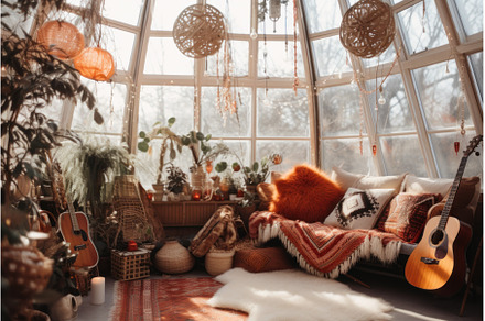 Snug Boho winter room tent. Generate, a Holiday Photo by Ylivdesign