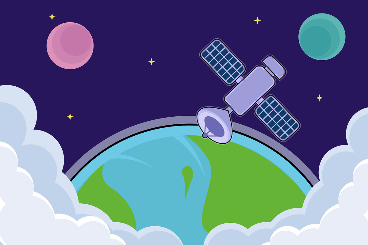 satellite at outer space vector, a Technology Illustration by zyxroun shop