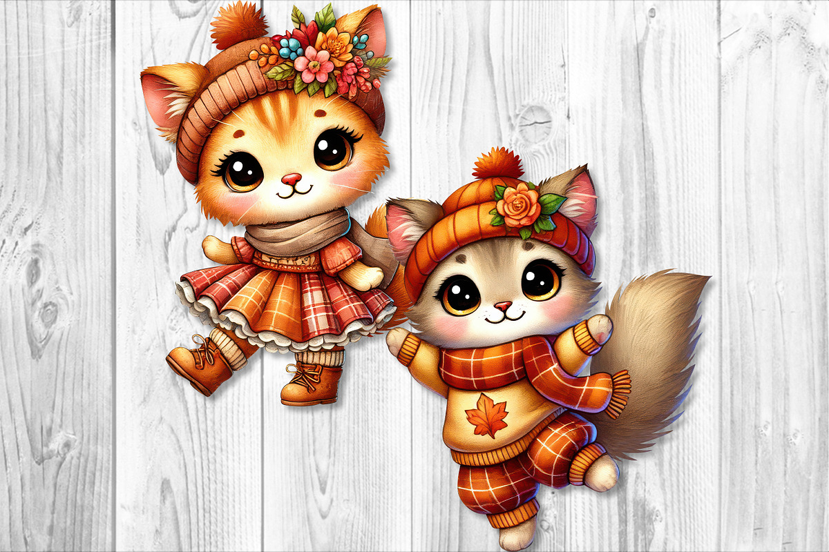 Cute Autumn Little Cat Clipart Set, a Seasonal Illustration by V Design Creator (Photo 4 of 9)