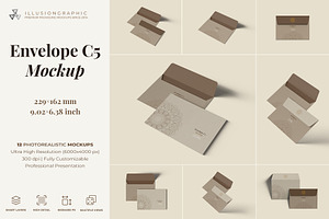 Envelope C5 Mockup - 12 Views