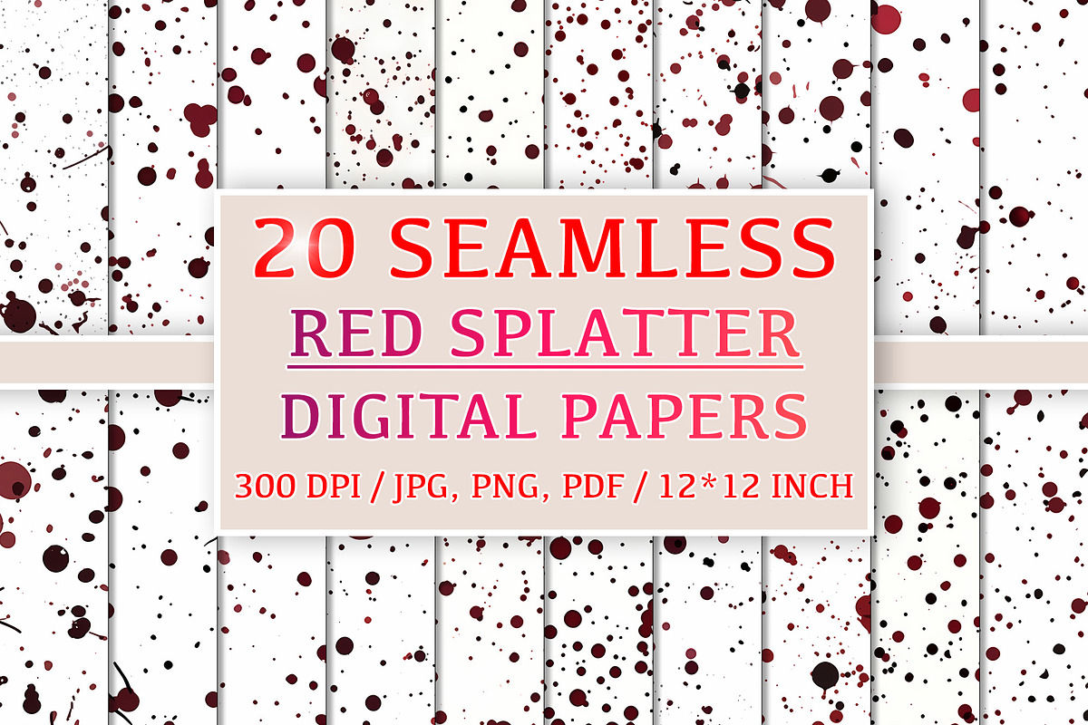 20 Seamless Red Splatter Patterns, a Pattern Graphic by Nordic Design (Photo 1 of 9)
