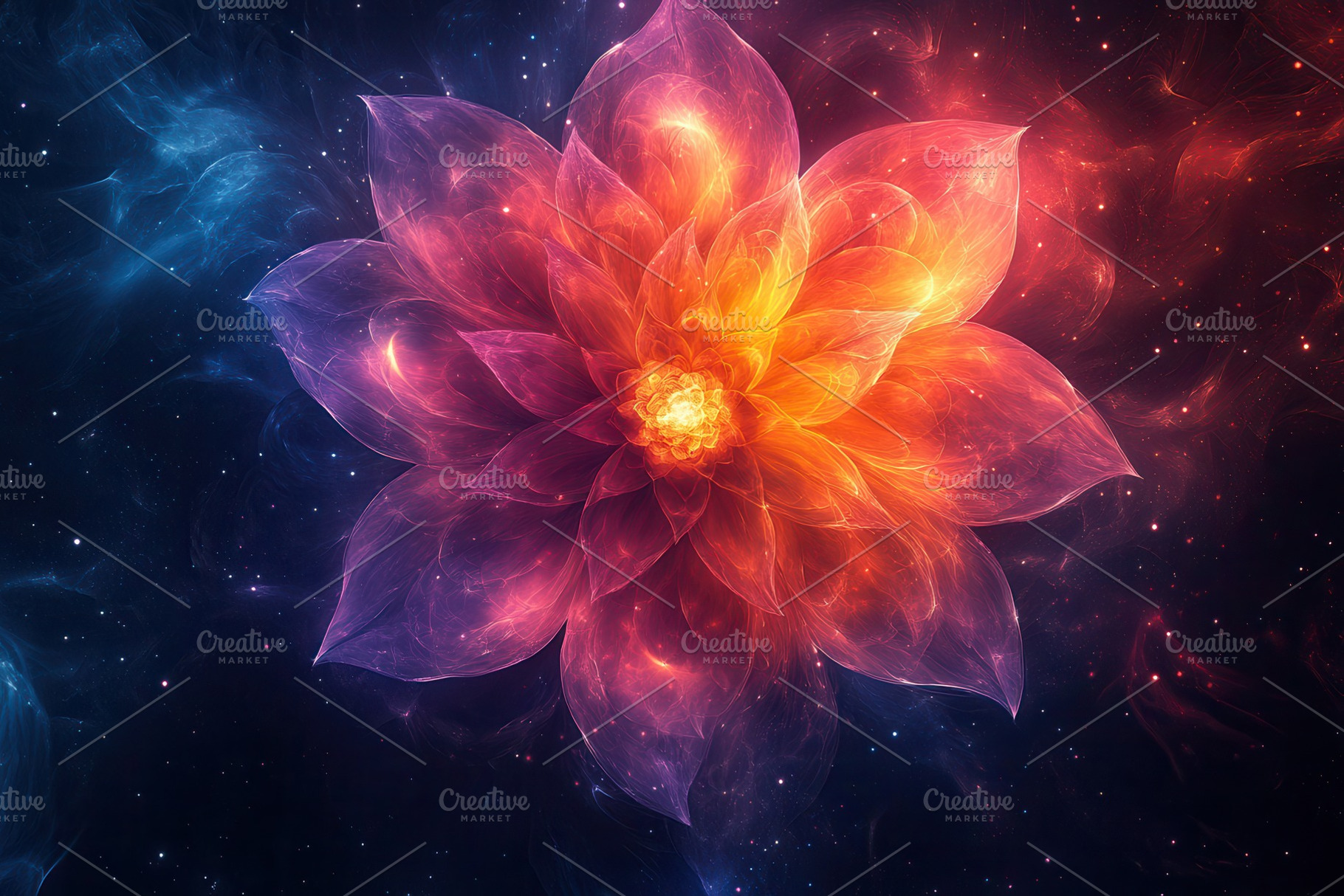Vibrant cosmic flower radiates color, a Photo by Tanuart