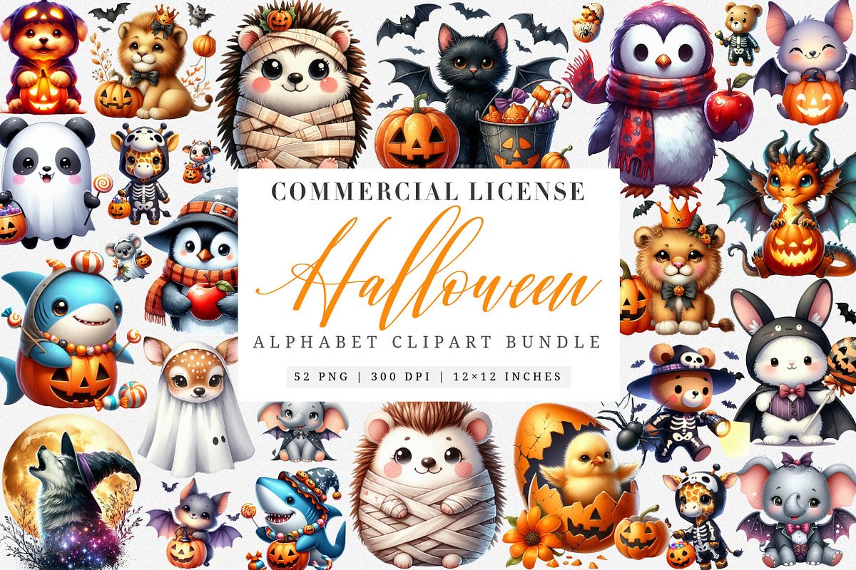 Watercolor Halloween Animals PNG, an Illustration by SinaCreation (Photo 1 of 7)