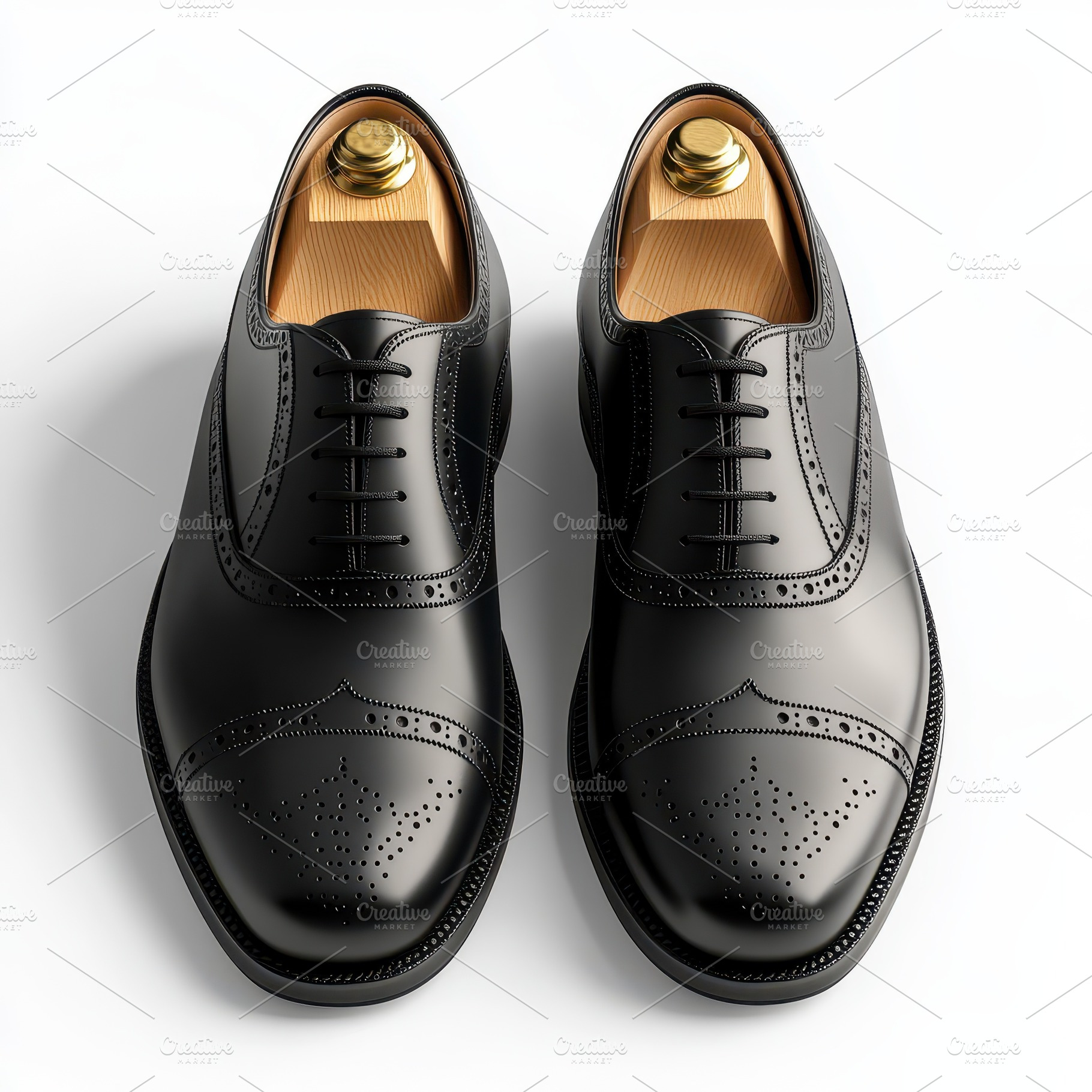 Elegant Black Brogue Shoes on Wooden, a Beauty & Fashion Photo by Pixeness Studio