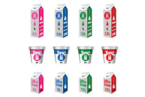 Mockaps packages of dairy products