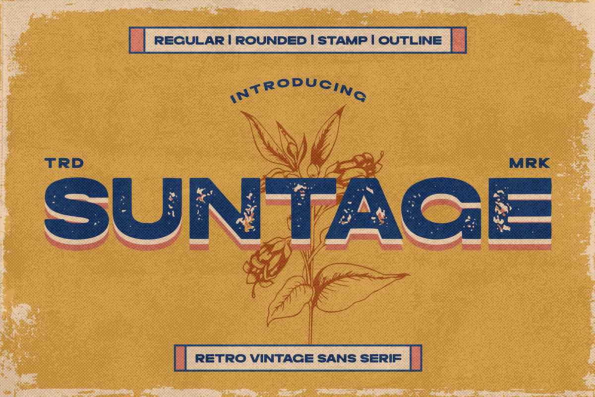 Suntage - Retro Display Sans, a Sans Serif Font by Almarkhatype (Photo 1 of 14)