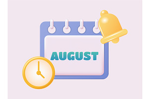 3d Calendar Icon. August