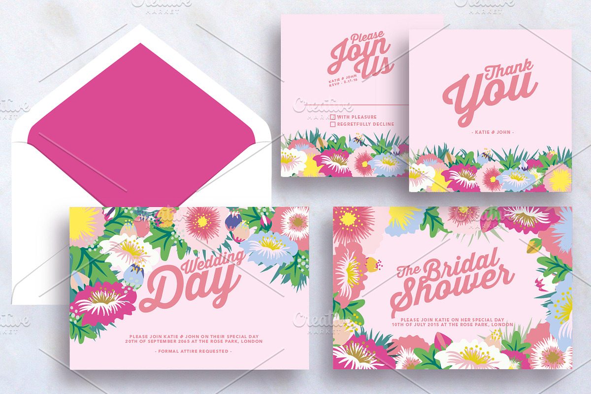 Wedding Set with Blossoming Flowers, an Invitation Template by stockhype (Photo 1 of 2)
