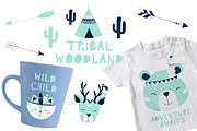 Tribal Woodland Set Mint, an Animal Illustration by Nagore Rodriguez Design (Thumbnail 1 of 3)