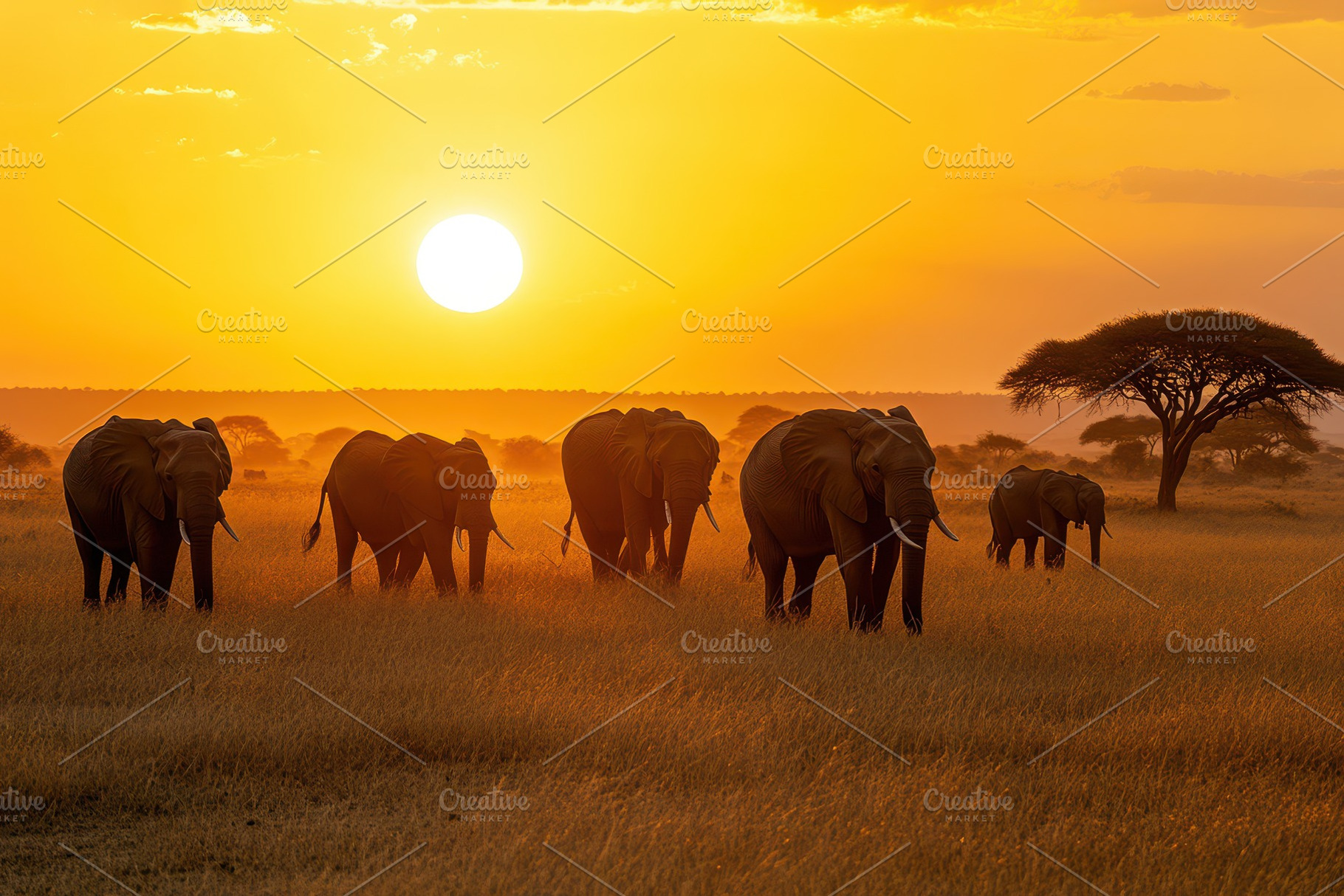 A serene scene of elephants walking, a Photo by Pavel_design