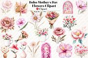 Boho Mother's Day Flowers Clipart, an Illustration by Watercolor design (Thumbnail 1 of 13)