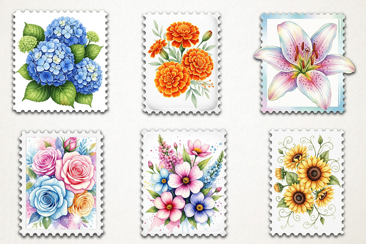 Floral Postage Stamp Clipart, an Illustration by RobertsArt (Photo 3 of 5)