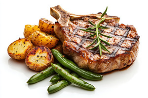 Grilled pork chops served with roast, a Photo by Pavel_design