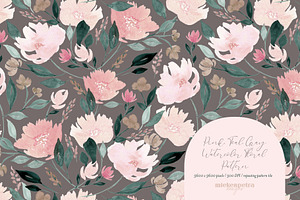 Pink, Gray Watercolor Floral Pattern