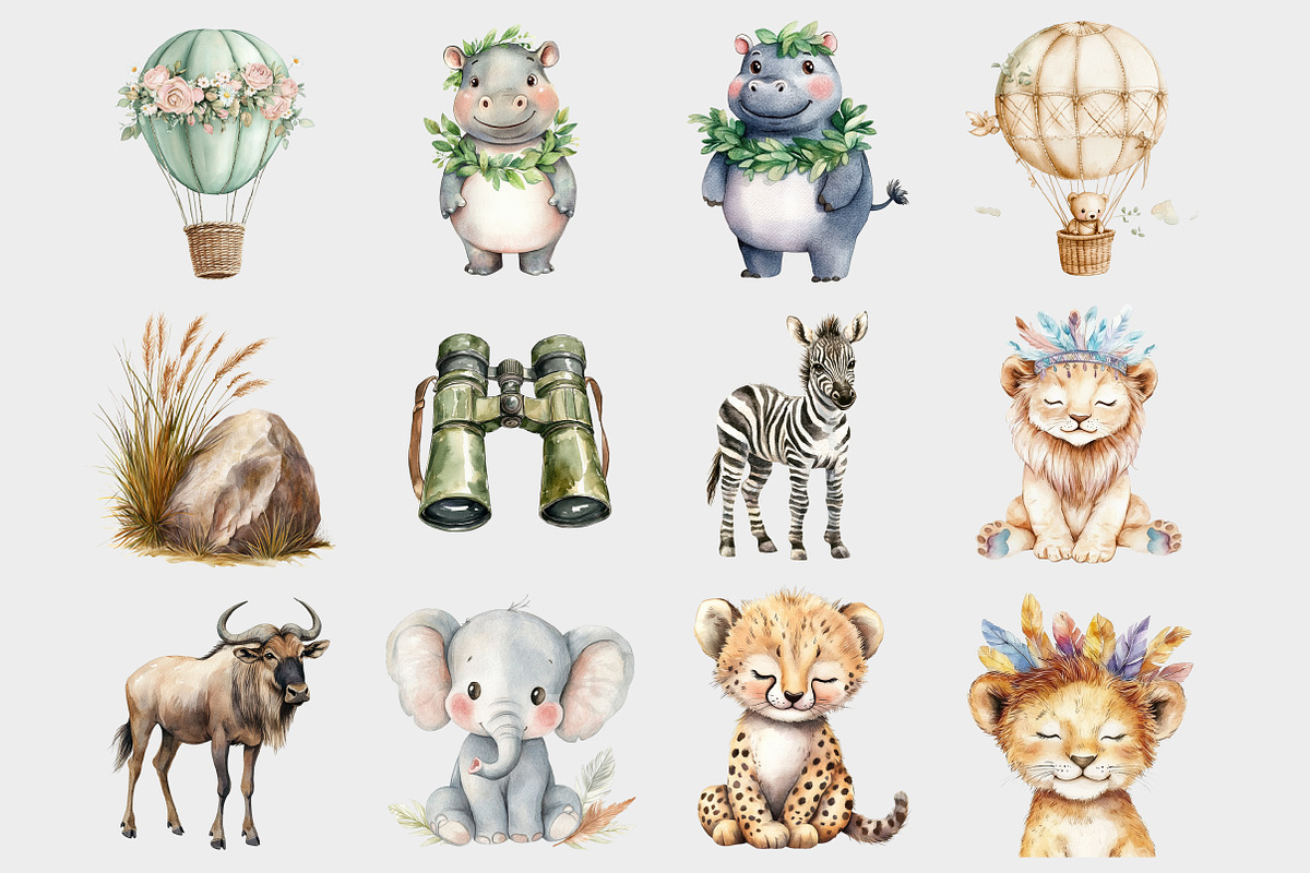 Cute Safari Animals Clipart, a Seasonal Illustration by Design Market (Photo 3 of 4)