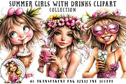 Summer Girls with Drinks Clipart, an Illustration by OK Design (Thumbnail 1 of 6)