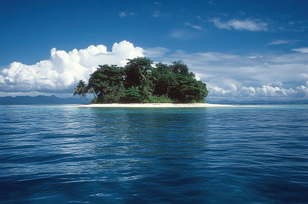 A peaceful tropical island sits in t, a Photo by Tanuart