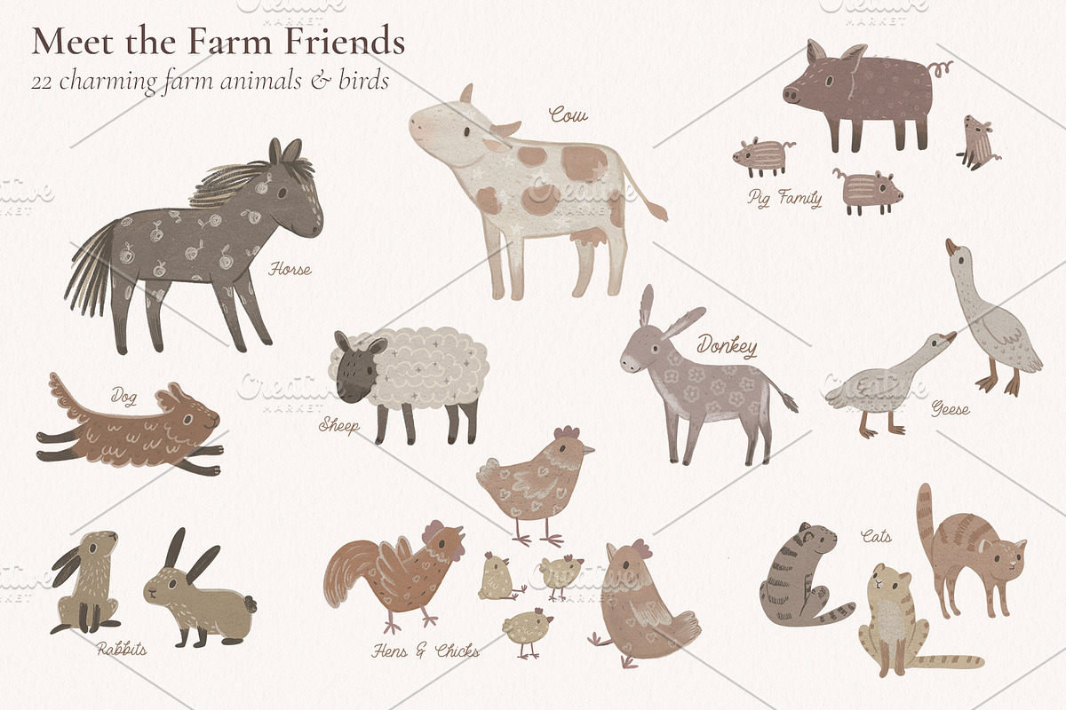 Farm Friends Neutral Nursery Clipart, an Animal Illustration by PenguinArtStudio (Photo 2 of 10)