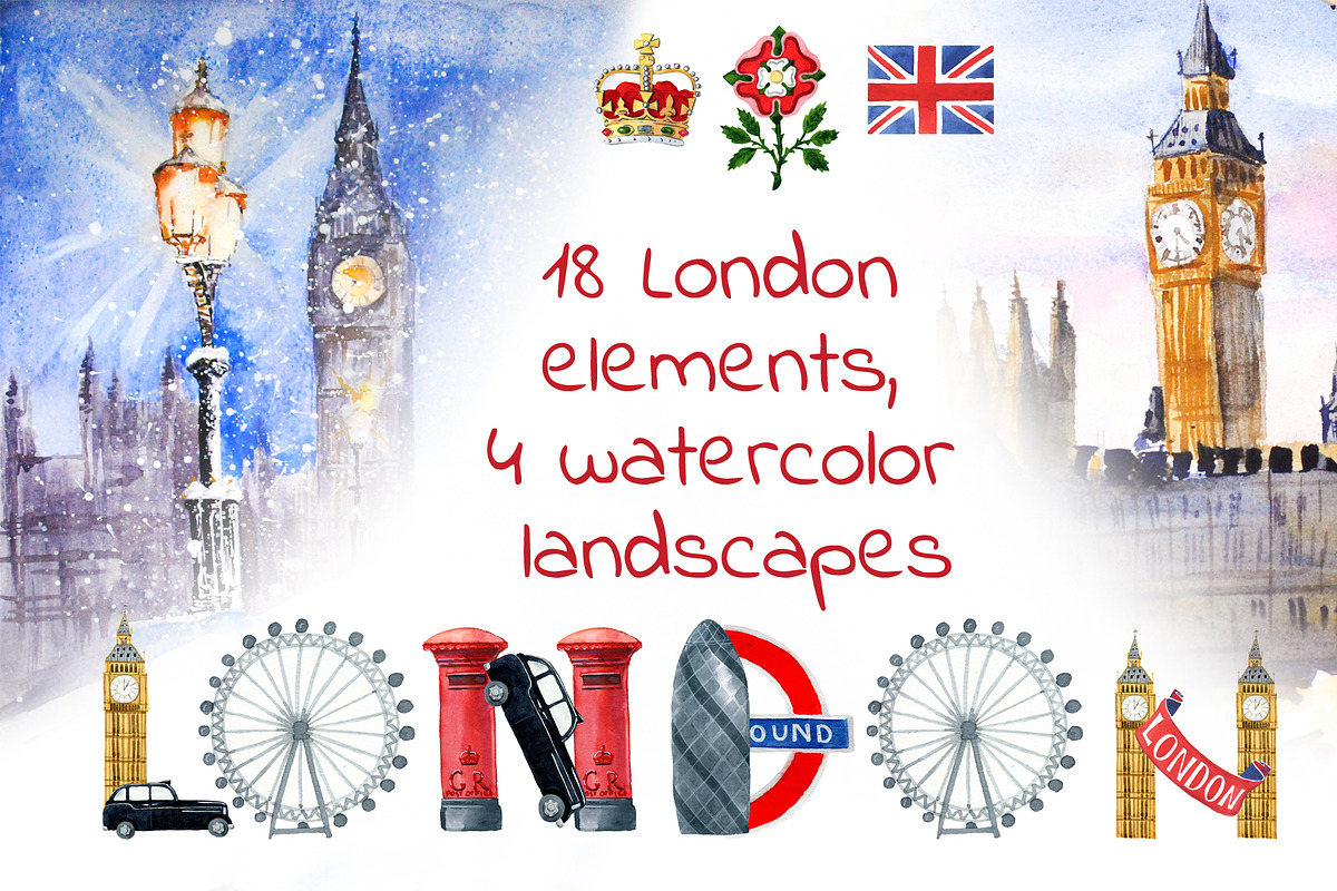 London elements, travel symbols, an Illustration by fiolika (Photo 1 of 7)