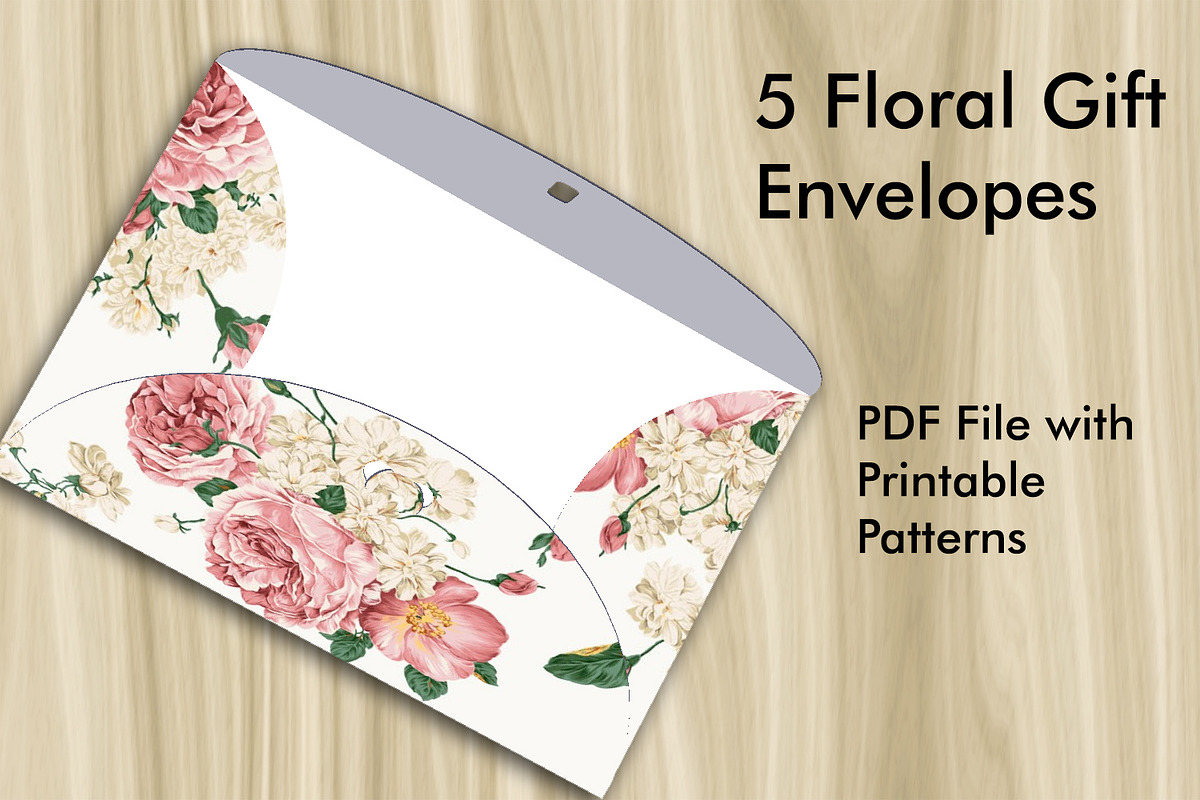 5 PDF Floral Gift Envelopes, a Print Template by Kseniya-Omega (Photo 1 of 6)