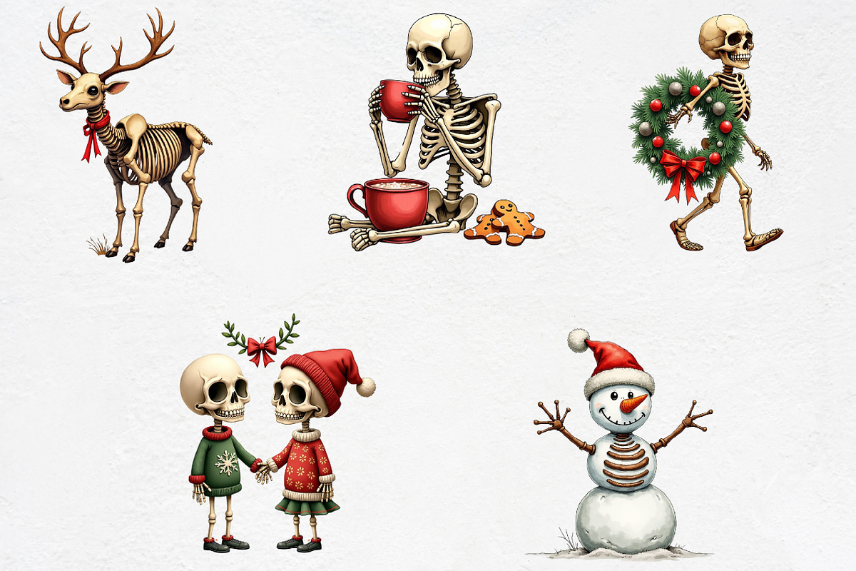 Watercolor Christmas Skeleton ClipAr, an Illustration by CrexoraLab (Photo 4 of 5)