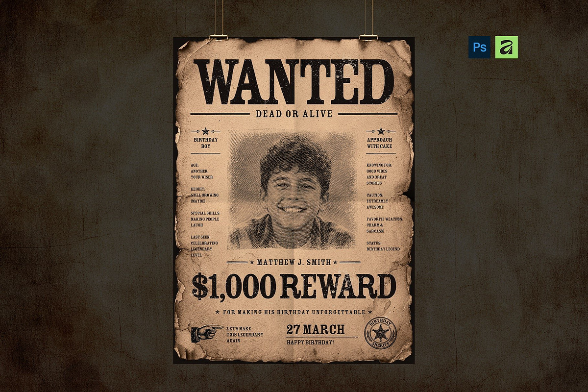 Vintage Wanted Poster Template, a Poster Template by BrandPacks (Photo 1 of 6)