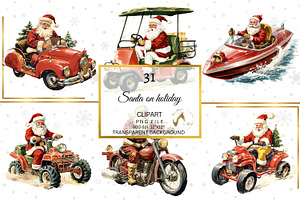 Santa On Holiday Retro Clipart