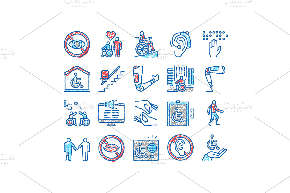 Disability Technology set Icons hand, an Object Illustration by pikepicture