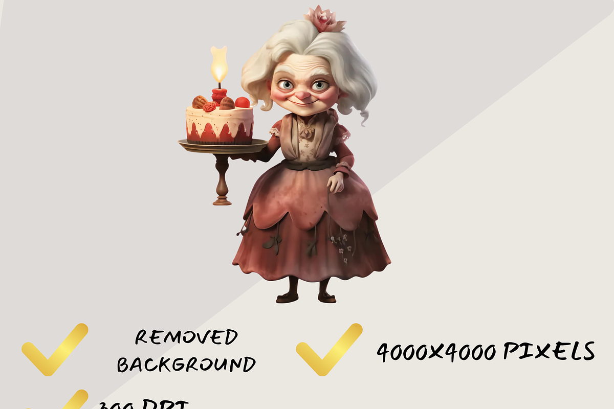 GOTHIC GRANDMAS WITH CAKES CLIPART, a Person Illustration by Daring Digies (Photo 5 of 6)