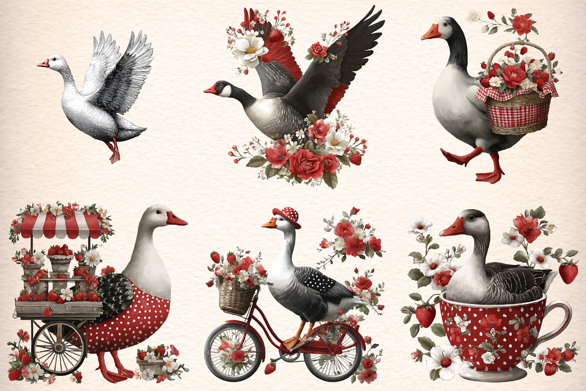 Strawberry Goose Clipart Bundle, an Illustration by Digital Artistic99 (Photo 3 of 9)