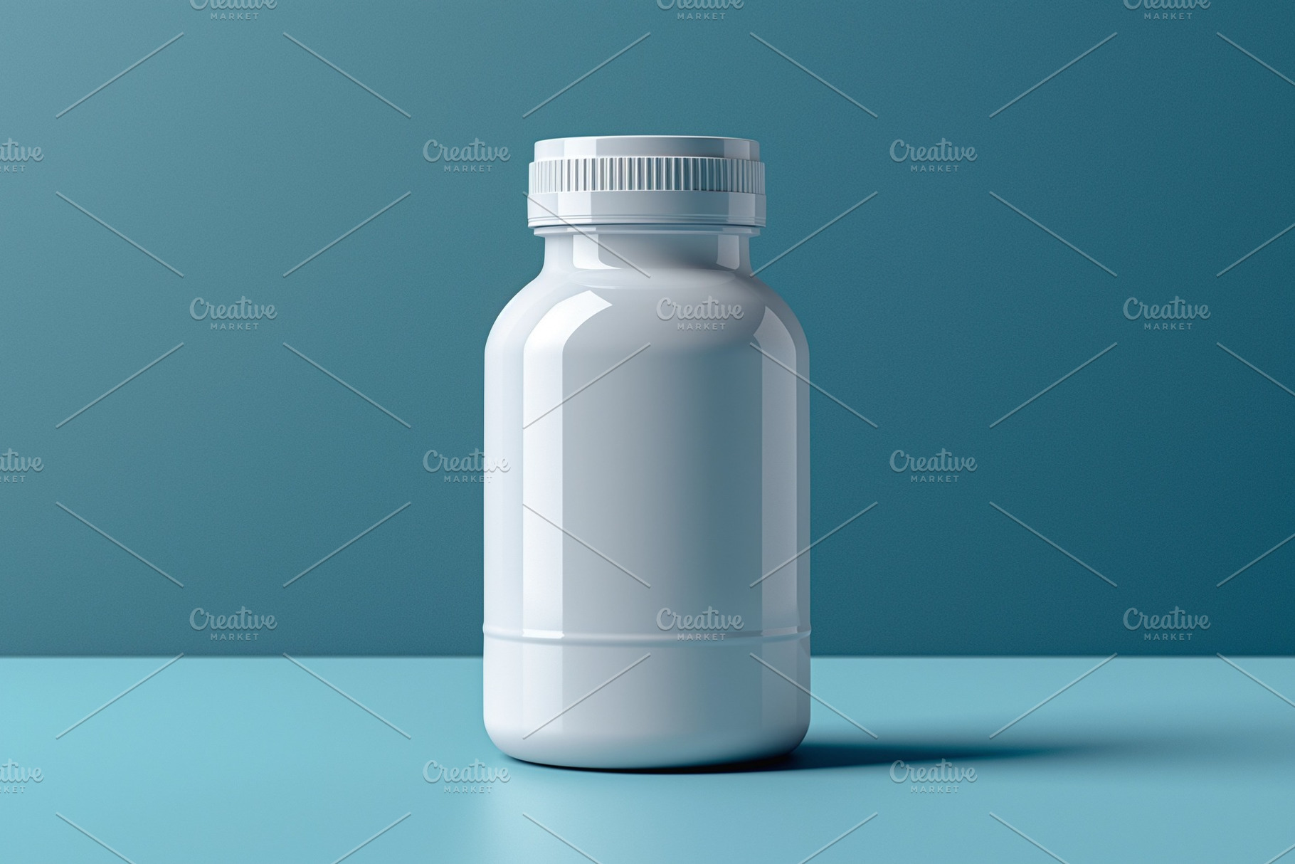 A clean, white plastic bottle with a screw-on cap against a smooth turquoise ba, a Background Photo by ImageMir