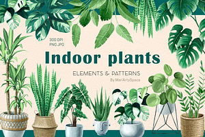 INDOOR PLANTS watercolor clipart set