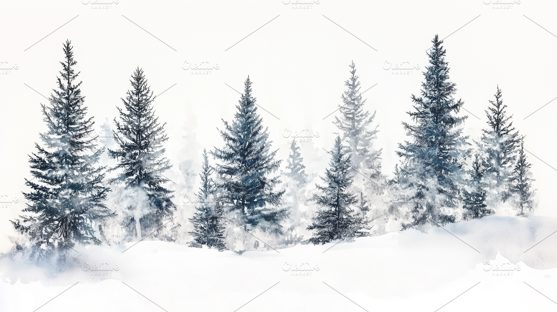 Aquarelle snowy trees on white, a Nature Photo by MistyDay