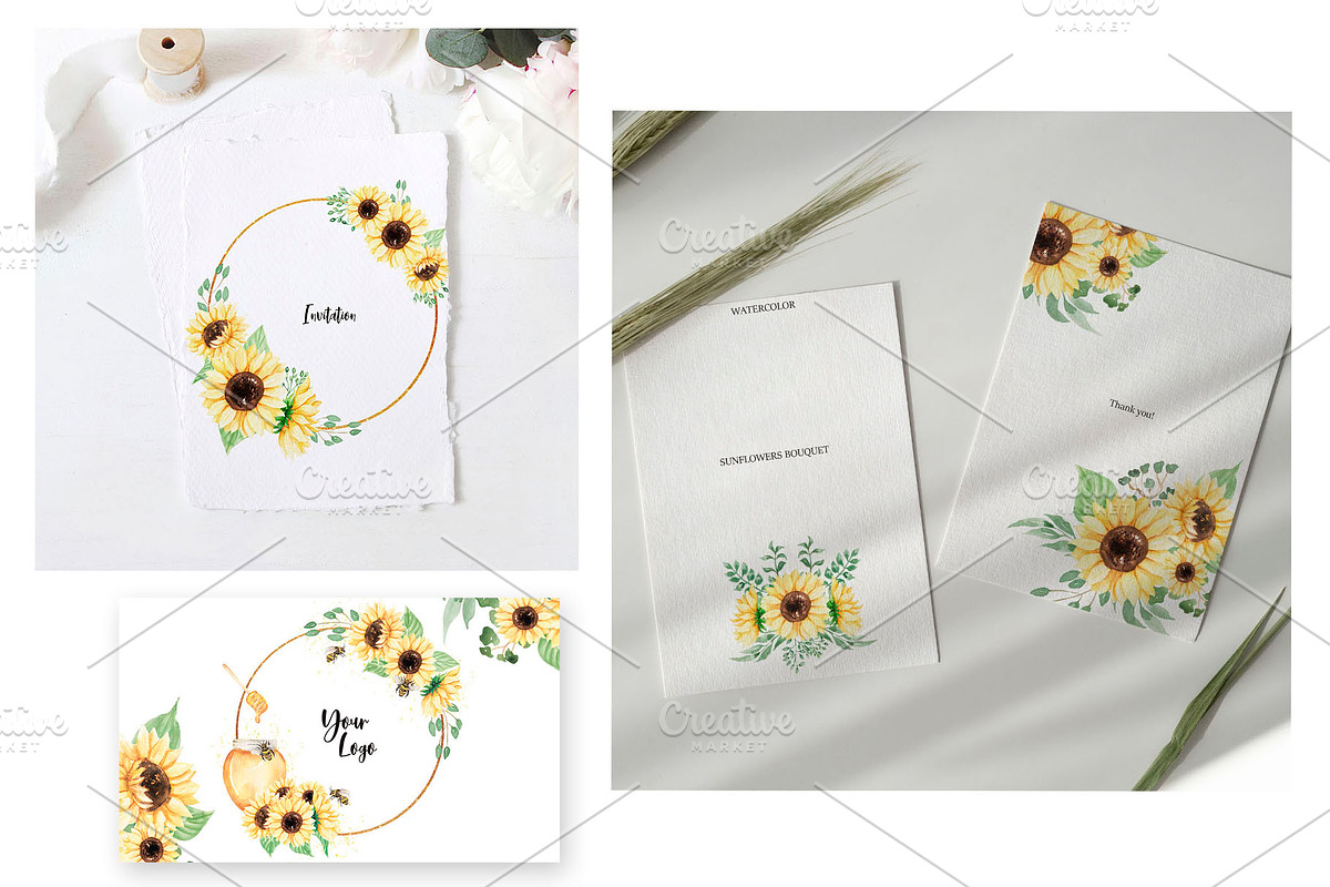 Watercolor Sunflowers, Honey & Bees, a Decorative Illustration by MayaNavits (Photo 7 of 9)