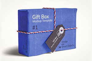 Gift Box Mockup With Tag