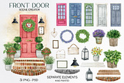 Watercolor front door scene creator, an Object Graphic by yana.fefelova (Thumbnail 1 of 4)