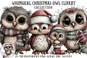 Whimsical Christmas Owl Clipart, an Illustration by OK Design