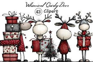 Whimsical Quirky Deer Clipart Bundle, an Illustration by Creative Art