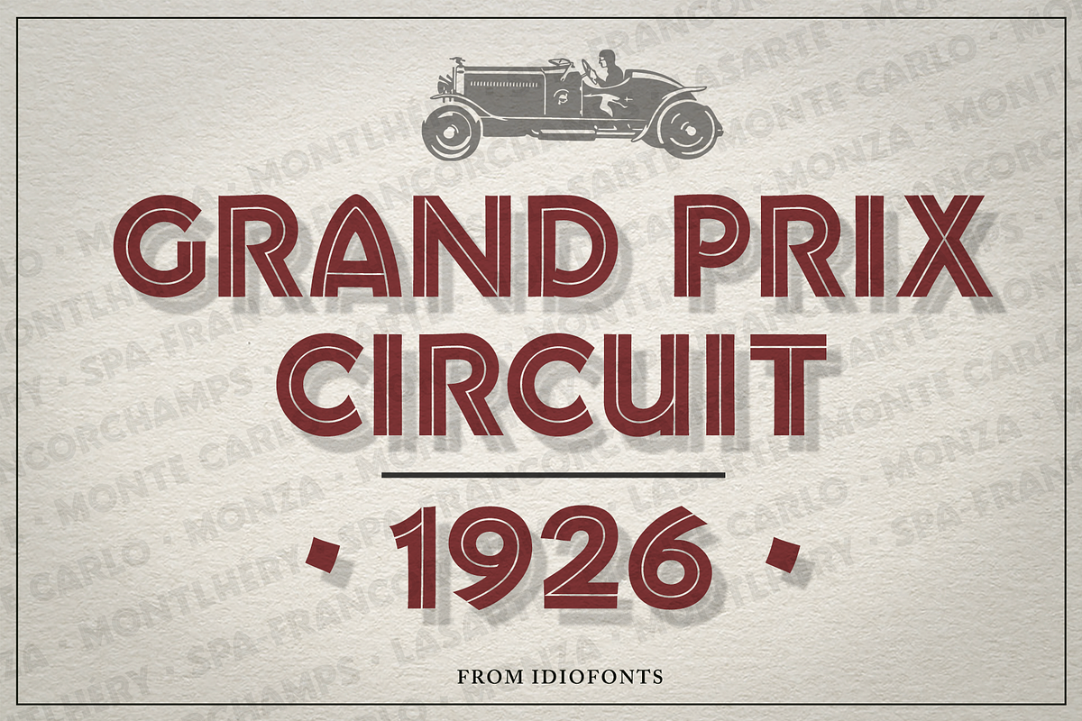 Grand Prix Circuit 1926, a Sans Serif Font by idiofonts (Photo 1 of 6)