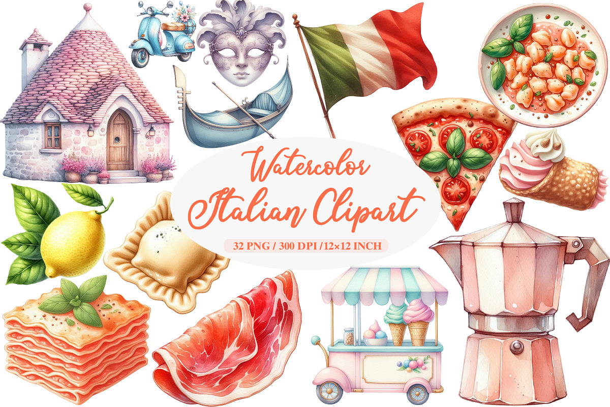 Watercolor Italian Clipart, an Illustration by Daily.Designs (Photo 1 of 4)