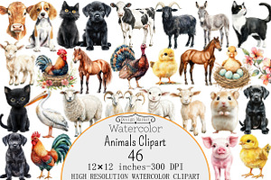 Watercolor Animals Clipart, a Seasonal Illustration by Design Market