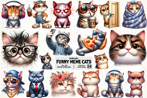 Funny Meme Cats Sublimation Clipart, an Illustration by Pixels.Craft