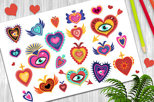 Mexican sacred hearts set, an Object Graphic by Lucia Fox