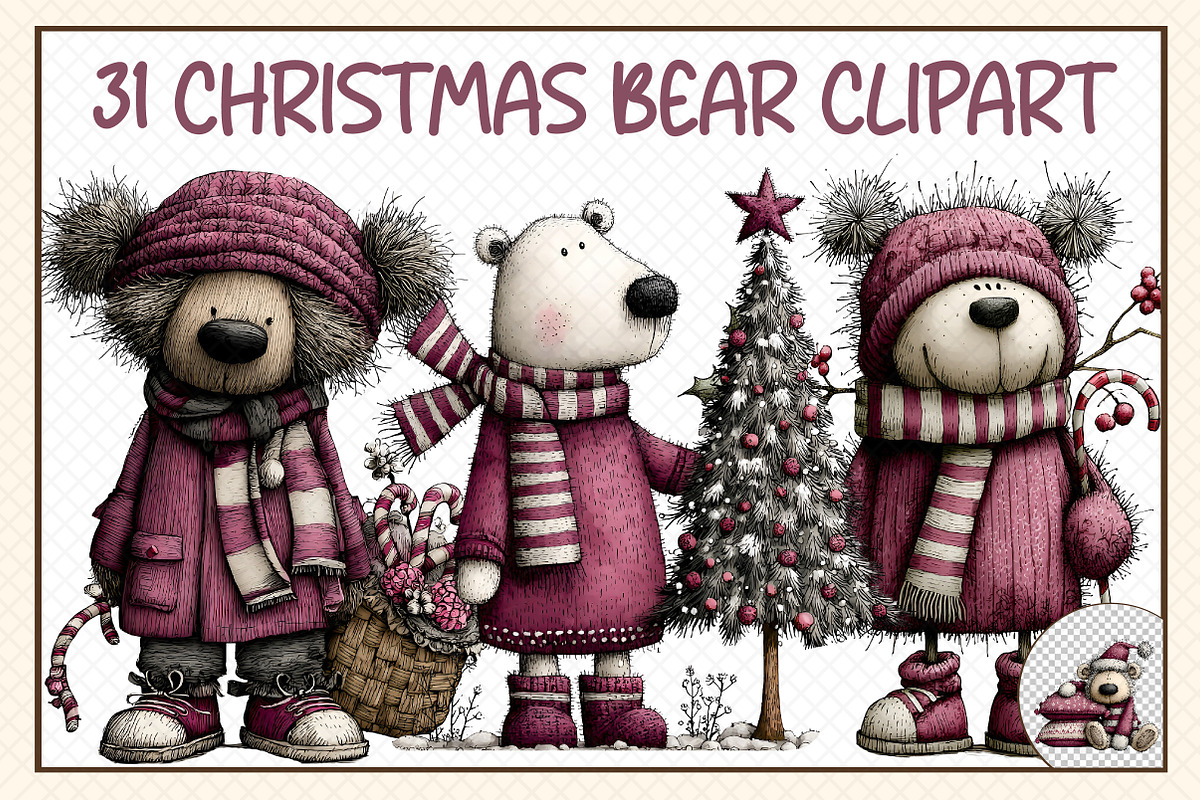Christmas-bear-clipart, an Illustration by cherrydesign (Photo 1 of 3)
