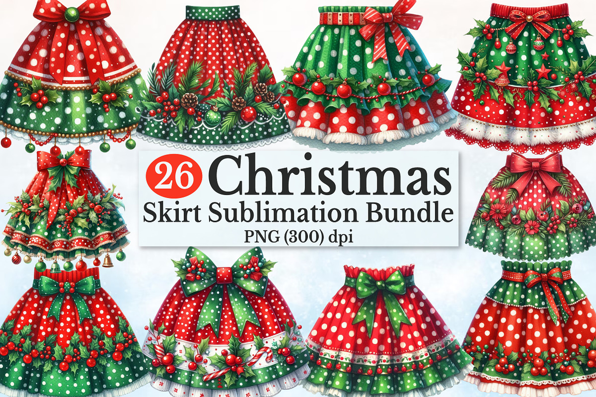Watercolor Christmas Skirt Clipart, a Seasonal Illustration by Rose Art (Photo 1 of 3)
