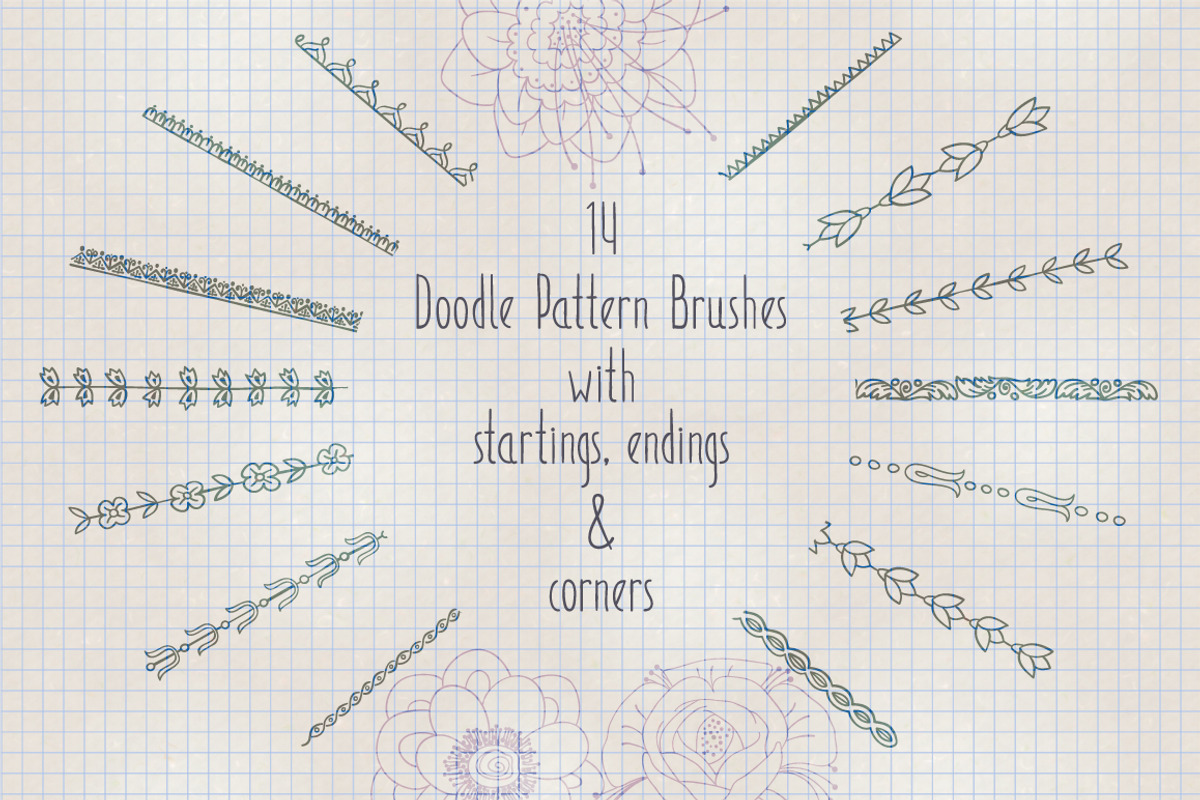 Doodle pattern Illustrator brushes, a Brush Add-On by SunArt (Photo 1 of 2)
