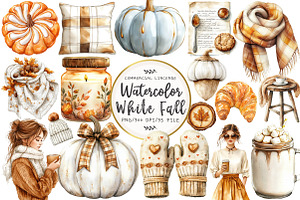 Cozy Caramel & White Fall Clipart, an Illustration by OK Design